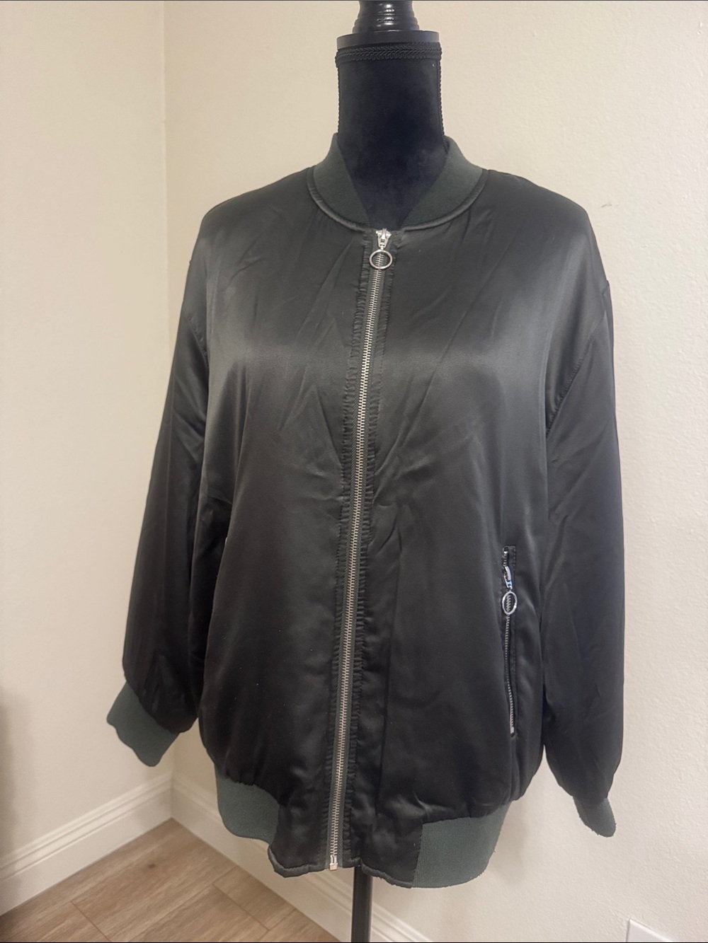 Zara Black Bomber Jacket with Silver Zip